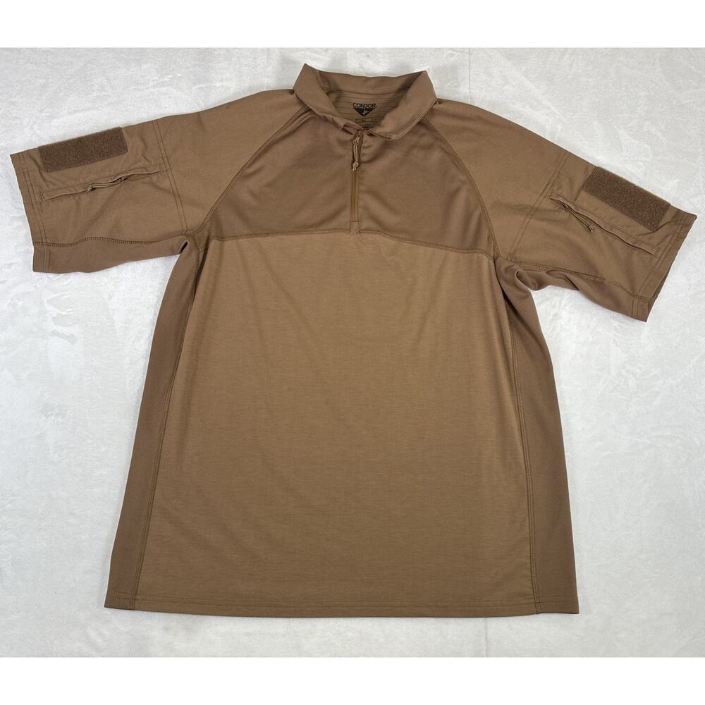 Condor Combat Shirt Mens XL Brown Short Sleeve Tactical 1/4 Zip Patches Charity